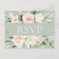 Monogram Floral Pink Green Watercolor RSVP