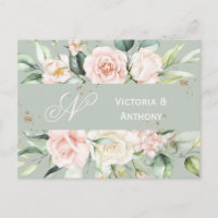 Monogram Floral Pink Watercolor Save the Date