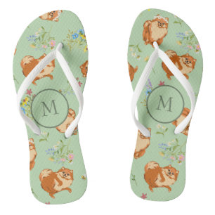 Monogram Floral Pomeranian Pattern Green Thongs