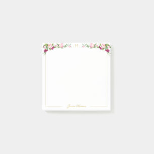Monogram Floral Purple Pink Sweet Pea Vintage 3x3 Post-it Notes