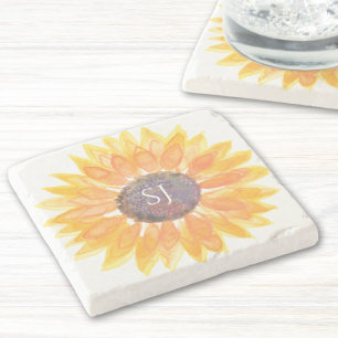 Monogram Floral Stone Coaster