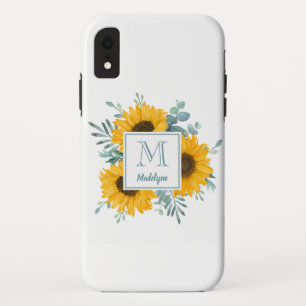 Monogram Floral Sunflower Personalised iPhone XR Case