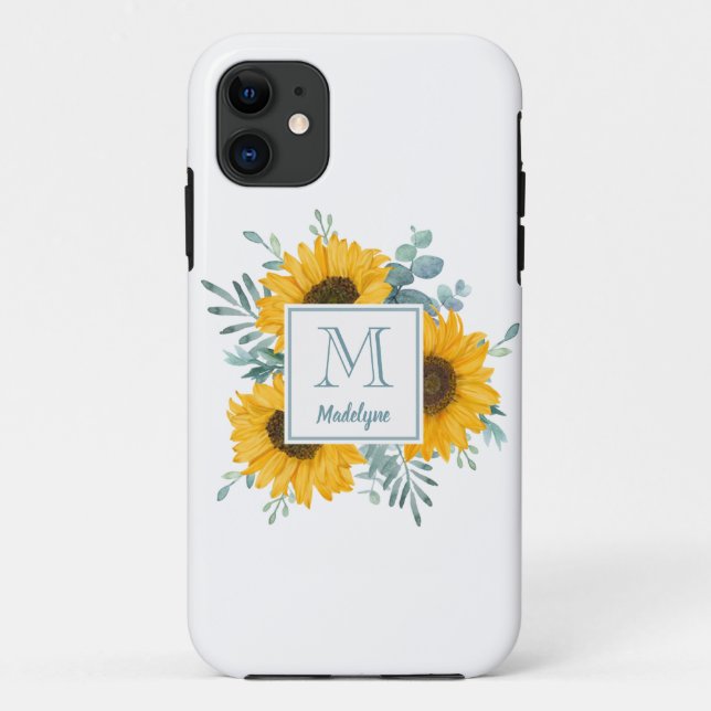 Monogram Floral Sunflower Personalised Case-Mate iPhone Case (Back)