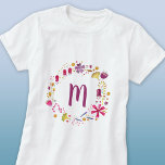 Monogram Floral T-Shirt<br><div class="desc">Pretty floral watercolor wreath surrounding a monogram.
Personalise by changing the initial.</div>