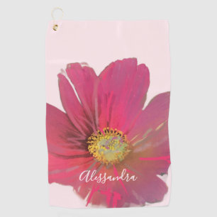 Monogram Floral Watercolor Wildflower Pastel Pink Golf Towel