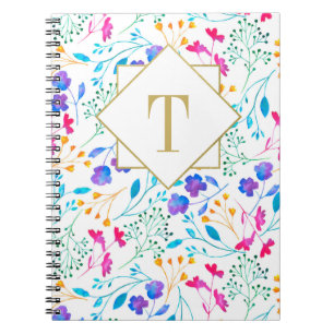 Monogram Floral Watercolour Spiral Notebook
