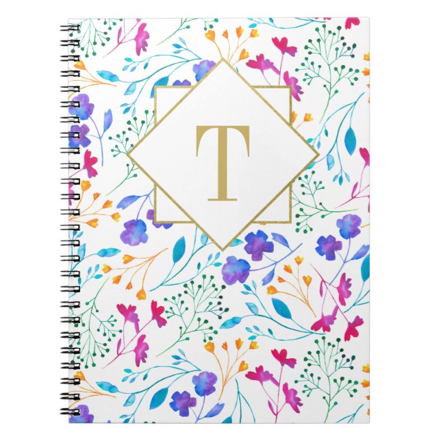 Monogram Floral Watercolour Spiral Notebook (Front)