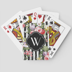 Monogram Floral Weathered Black Stripe Playing Cards
