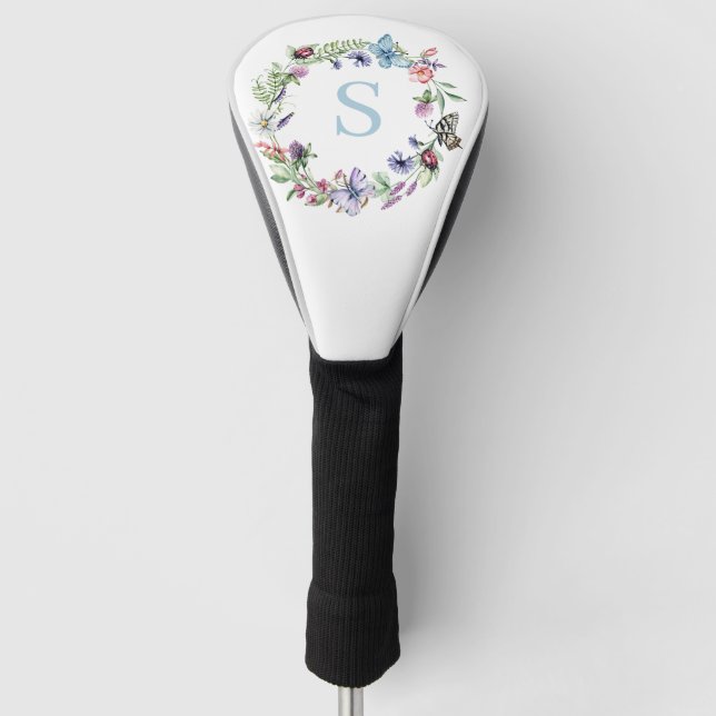 Monogram Floral Wildflower Watercolor  Golf Head Cover (Front)