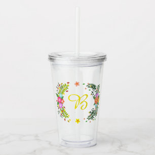 Monogram Floral wreath Acrylic Tumbler