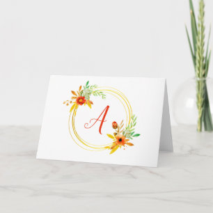 Monogram floral wreath card