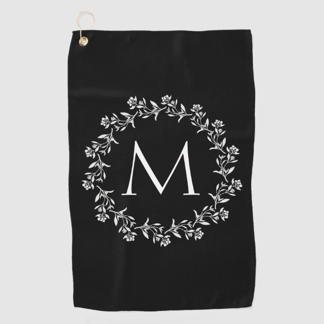 Monogram Floral Wreath Golf Towel (Front)
