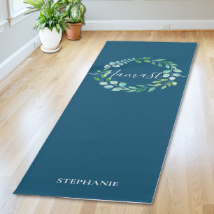 Monogram Floral Wreath Navy Blue Yoga Mat