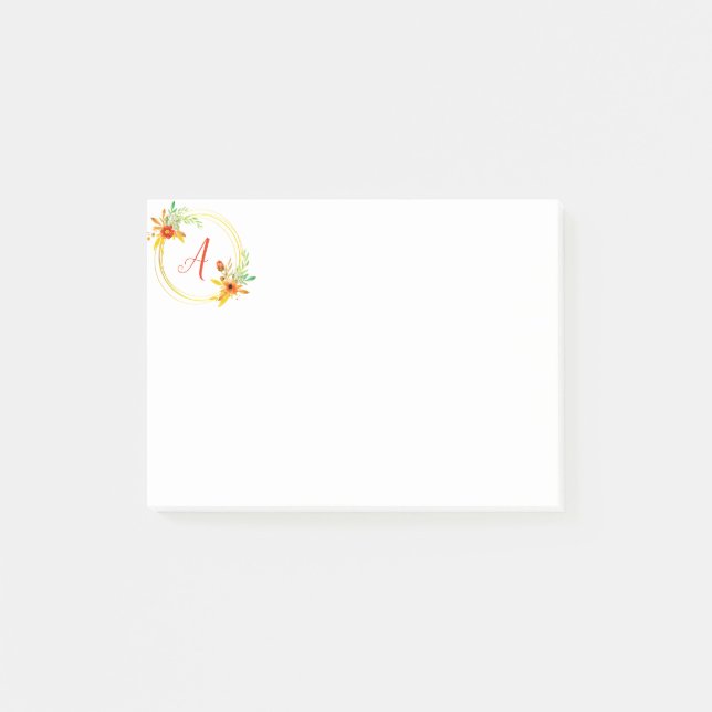 Monogram floral wreath post-it notes (Front)
