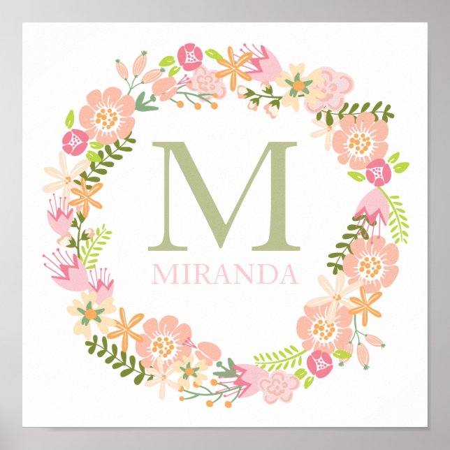 Monogram Floral Wreath Poster (Front)