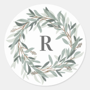 Monogram floral wreath sticker