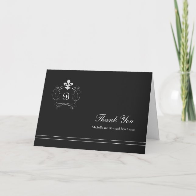 Monogram Florence Fleur de Lis Thank You Card (Front)