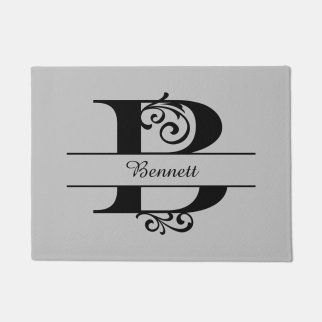 Monogram Flourish Letter B with Name Doormat (Front)