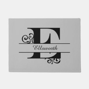 Monogram Flourish Letter E with Name Doormat