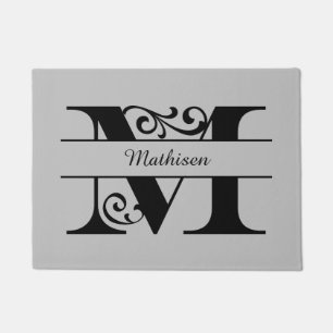 Monogram Flourish Letter M with Name Doormat
