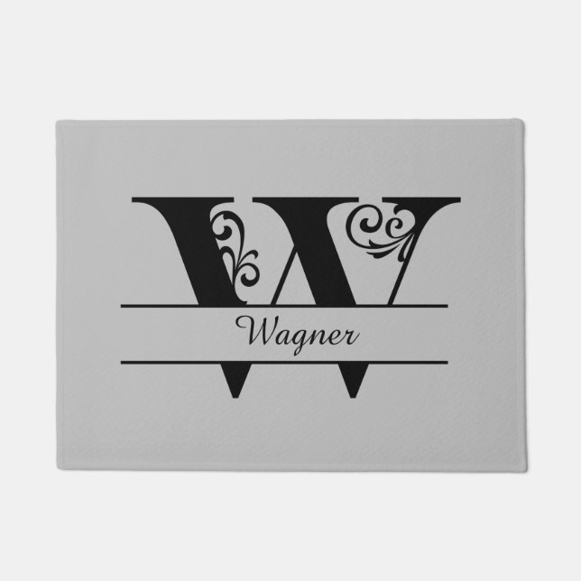 Monogram Flourish Letter W with Name Doormat (Front)