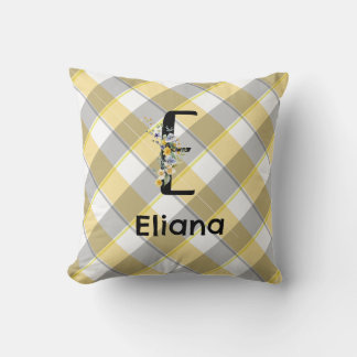 Monogram  flower gingham blue grey  cushion