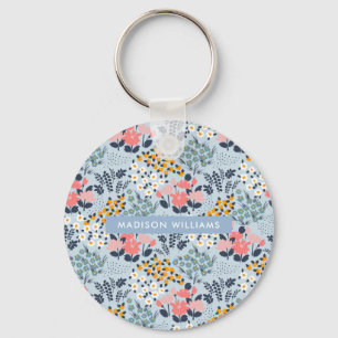 Monogram Flower Modern Minimalist Keychain