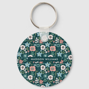 Monogram Flower Modern Minimalist  Keychain