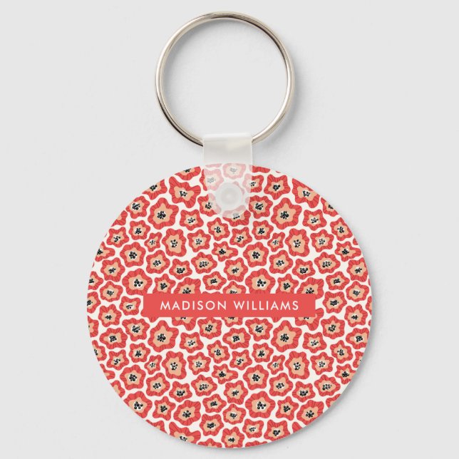 Monogram Flower Modern Minimalist  Keychain (Front)
