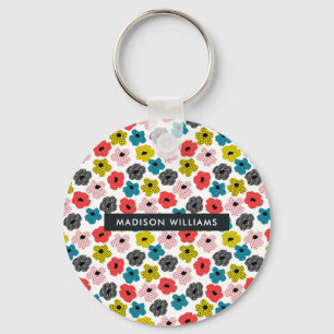 Monogram Flower Modern Minimalist Keychain