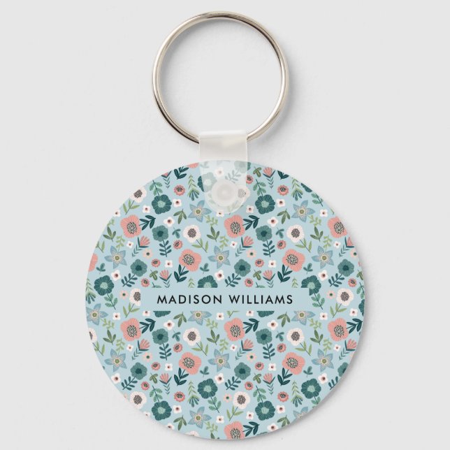 Monogram Flower Modern Minimalist  Keychain (Front)