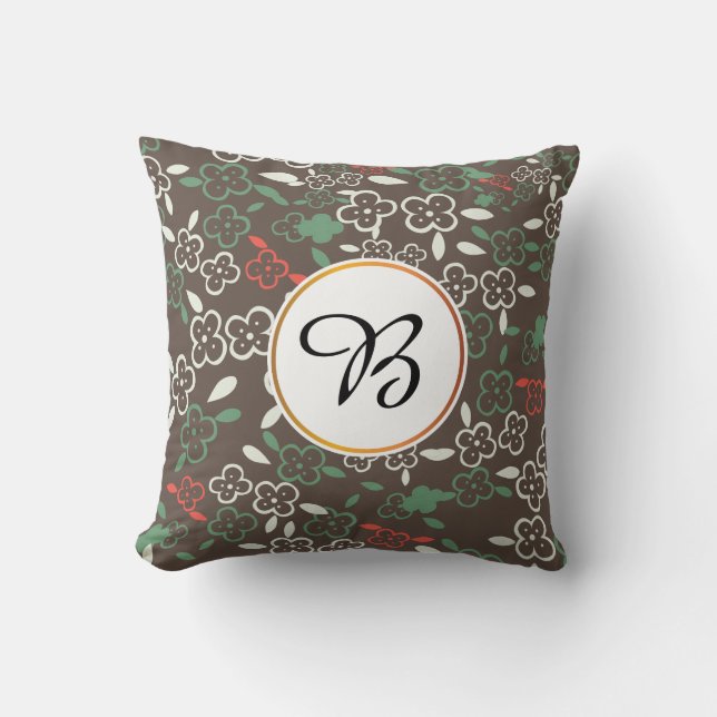 monogram & flower patterned cushion (Front)
