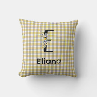 Monogram  flower retro gingham blue grey  cushion