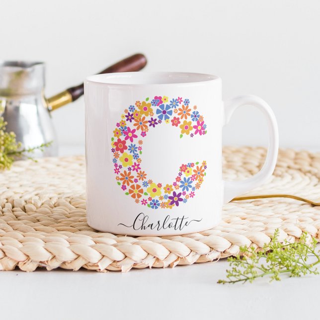 Monogram Flowers Custom Text - Floral Letter C  Coffee Mug (Creator Uploaded)