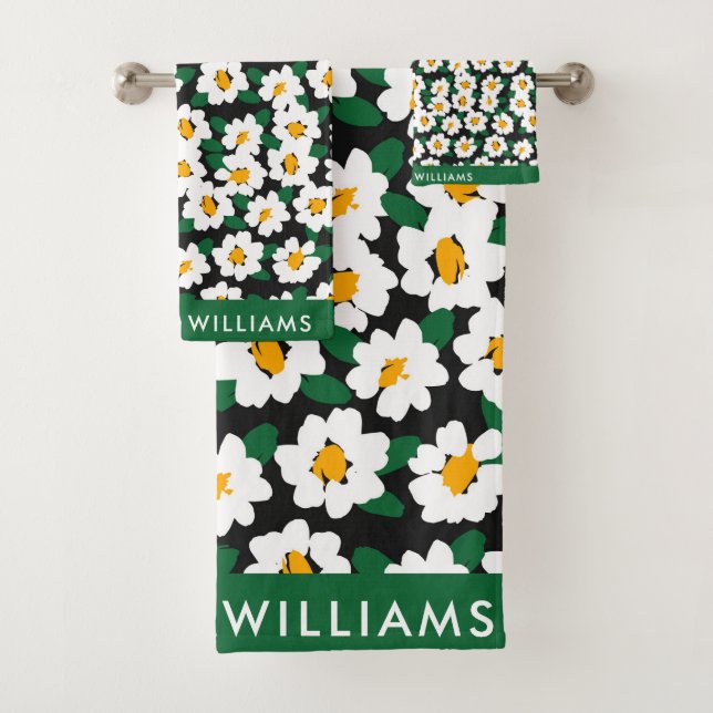 Monogram Flowers Elegant Stylish Bath Towel Set (Insitu)