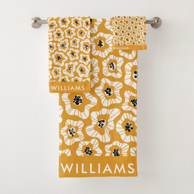 Monogram Flowers Elegant Stylish Bath Towel Set (Insitu)