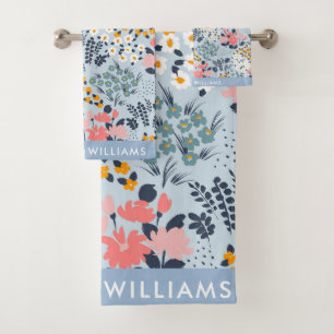 Monogram Flowers Elegant Stylish Bath Towel Set