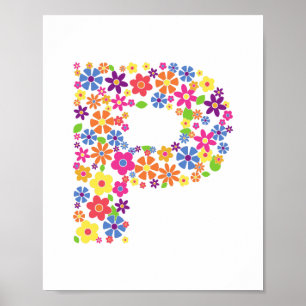 Monogram Flowers Floral Letter P Poster