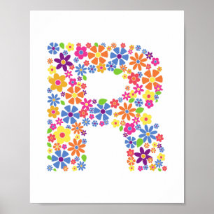 Monogram Flowers Floral Letter R Poster