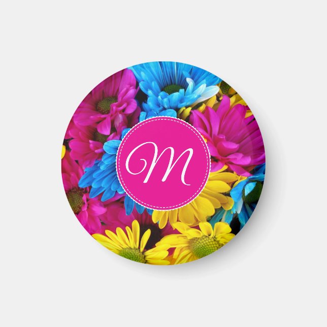 Monogram Flowers in Fluorescent Colors Magnet (Front)