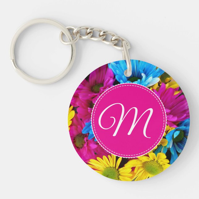 Monogram Flowers in Fluorescent Colours Key Ring (Front)