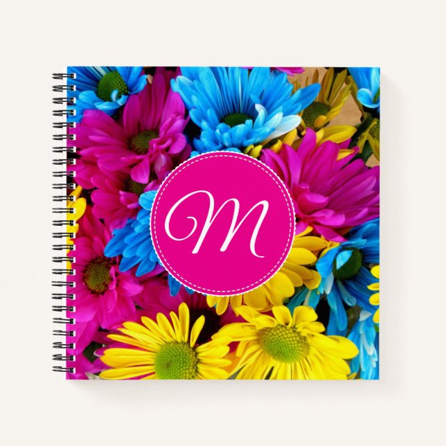 Monogram Flowers in Fluorescent Colours Notebook (Front)