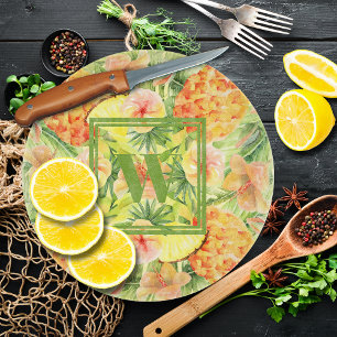 Monogram Flowers Pineapples Cutting Board