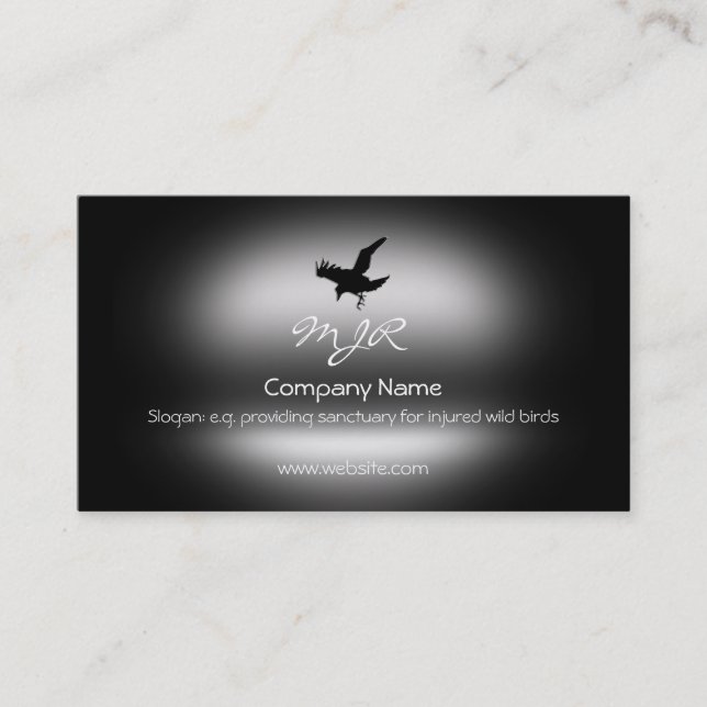 Monogram, Flying Raven Bird, metallic-effect Business Card (Front)
