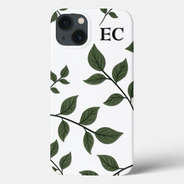 Monogram Foliage Branches with Green Leaves  Case-Mate iPhone Case (Back)
