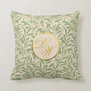 Monogram Foliage Morris Green Leaves Faux Gold Cushion