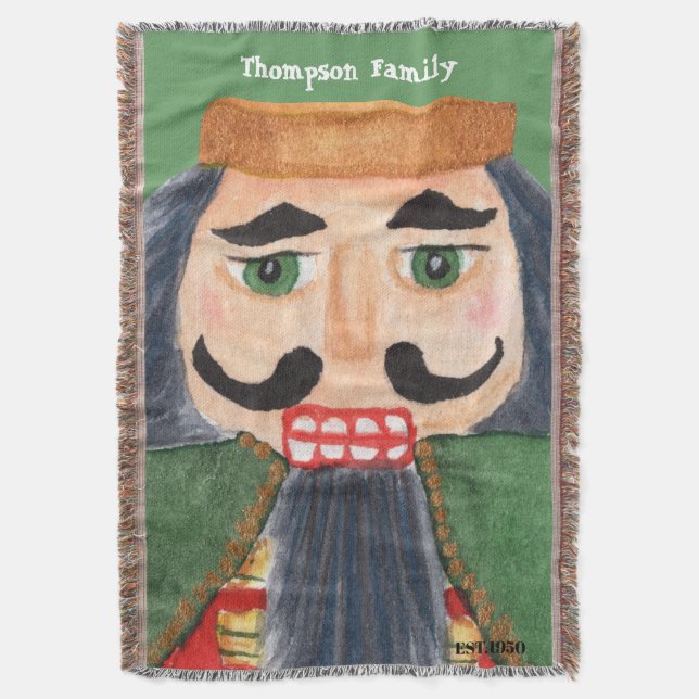Monogram folk art Hand drawn nutcracker soldier Throw Blanket (Front Vertical)