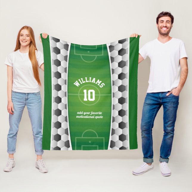 Monogram Football Soccer Field Ball Sport Green Fleece Blanket (In Situ)
