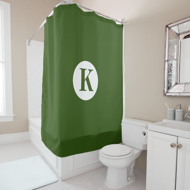Monogram Forest Green Colourful Elegant Modern Shower Curtain (In Situ)