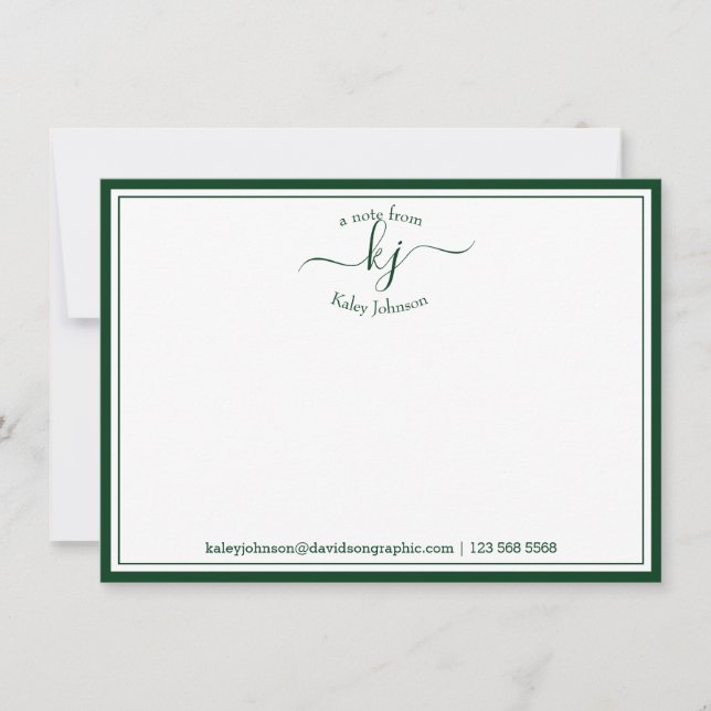 Monogram Forest Green From The Desk Of Note Card (Front)